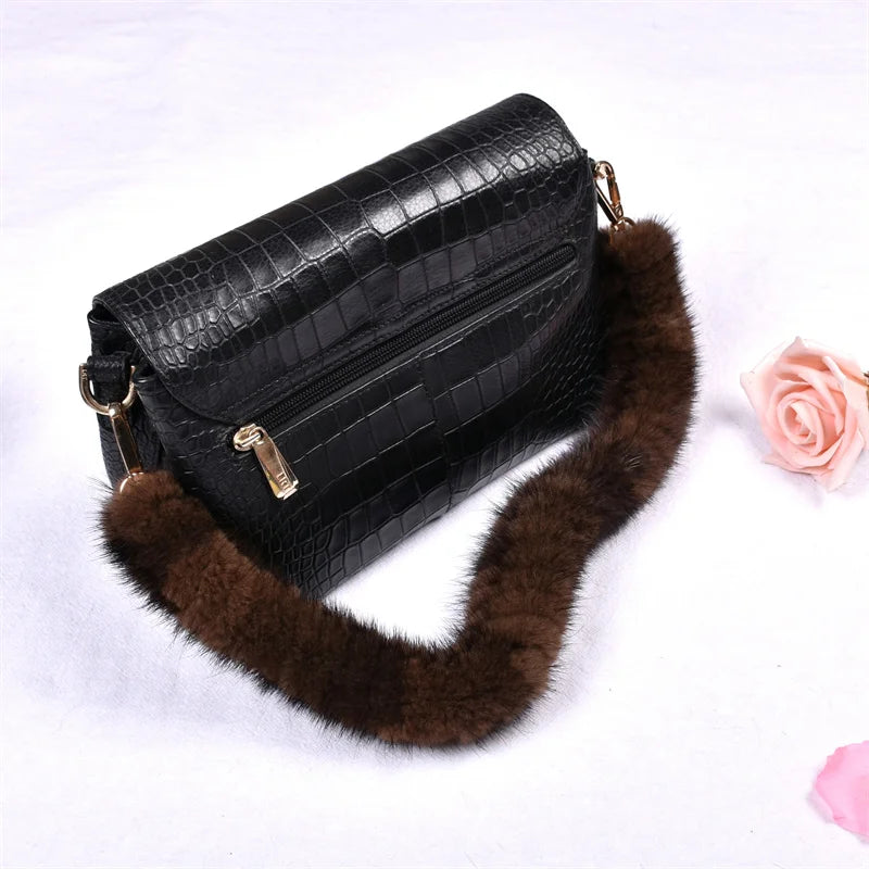 Correa para bolso de piel de visón auténtica