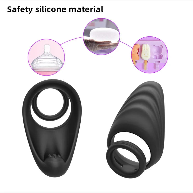 Double Penis Ring Men Stronger Erection Delay Ejaculation Reusable Male Masturbator Cock Enlarge Rings Erotic Sex Toy For Couple