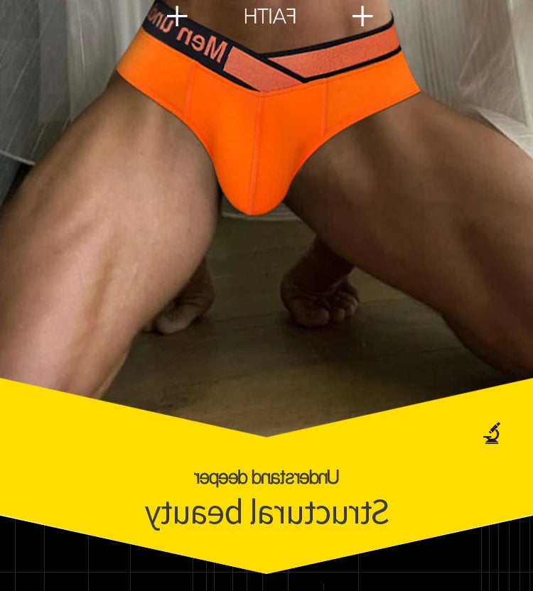 1 Pairs of Orange V-belt Briefs Sexy Gradient Laser Low Waist Comfortable Breathable Briefs Mens Underwear MP270