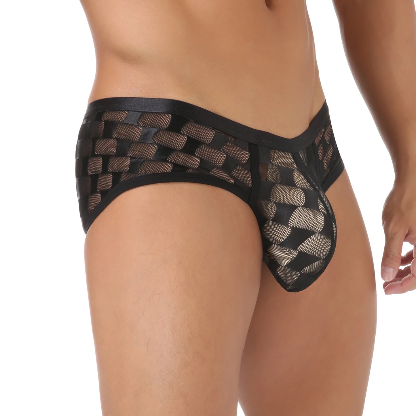 Mesh Mini Boxers Man Panties Sexy Men's Underwear Boxer Shorts Transparent Underpants See-through Checkered Pattern