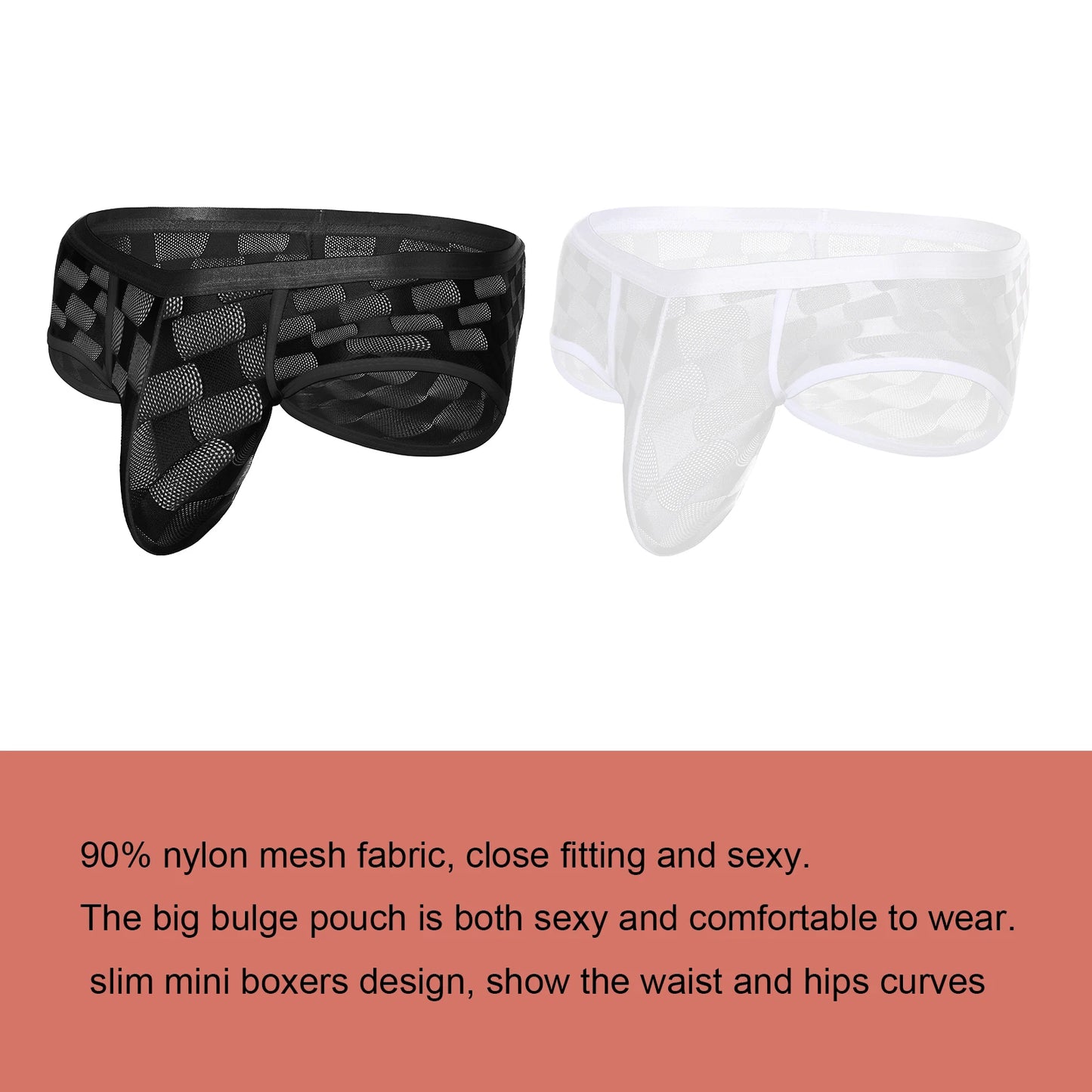 Mesh Mini Boxers Man Panties Sexy Men's Underwear Boxer Shorts Transparent Underpants See-through Checkered Pattern