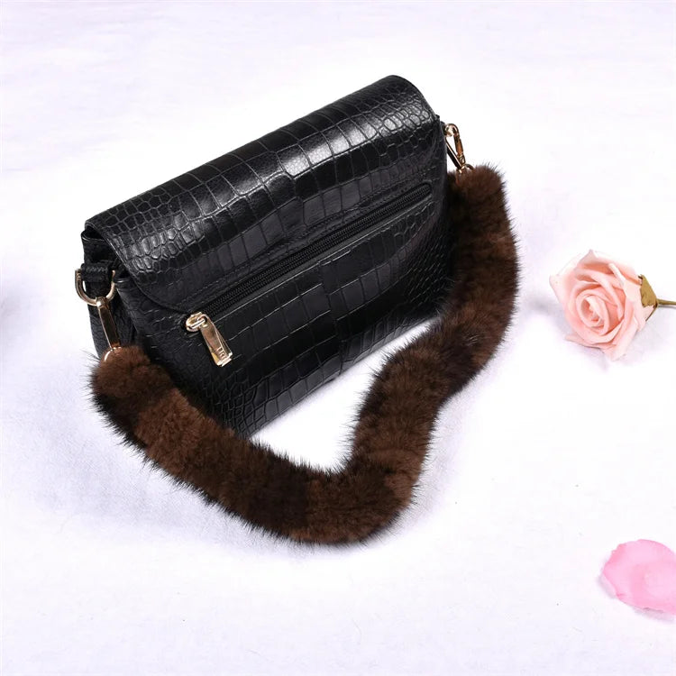 Correa para bolso de piel de visón auténtica