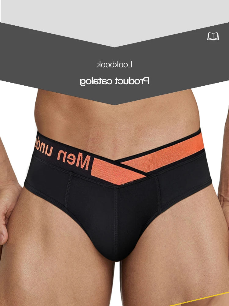 1 Pairs of Orange V-belt Briefs Sexy Gradient Laser Low Waist Comfortable Breathable Briefs Mens Underwear MP270